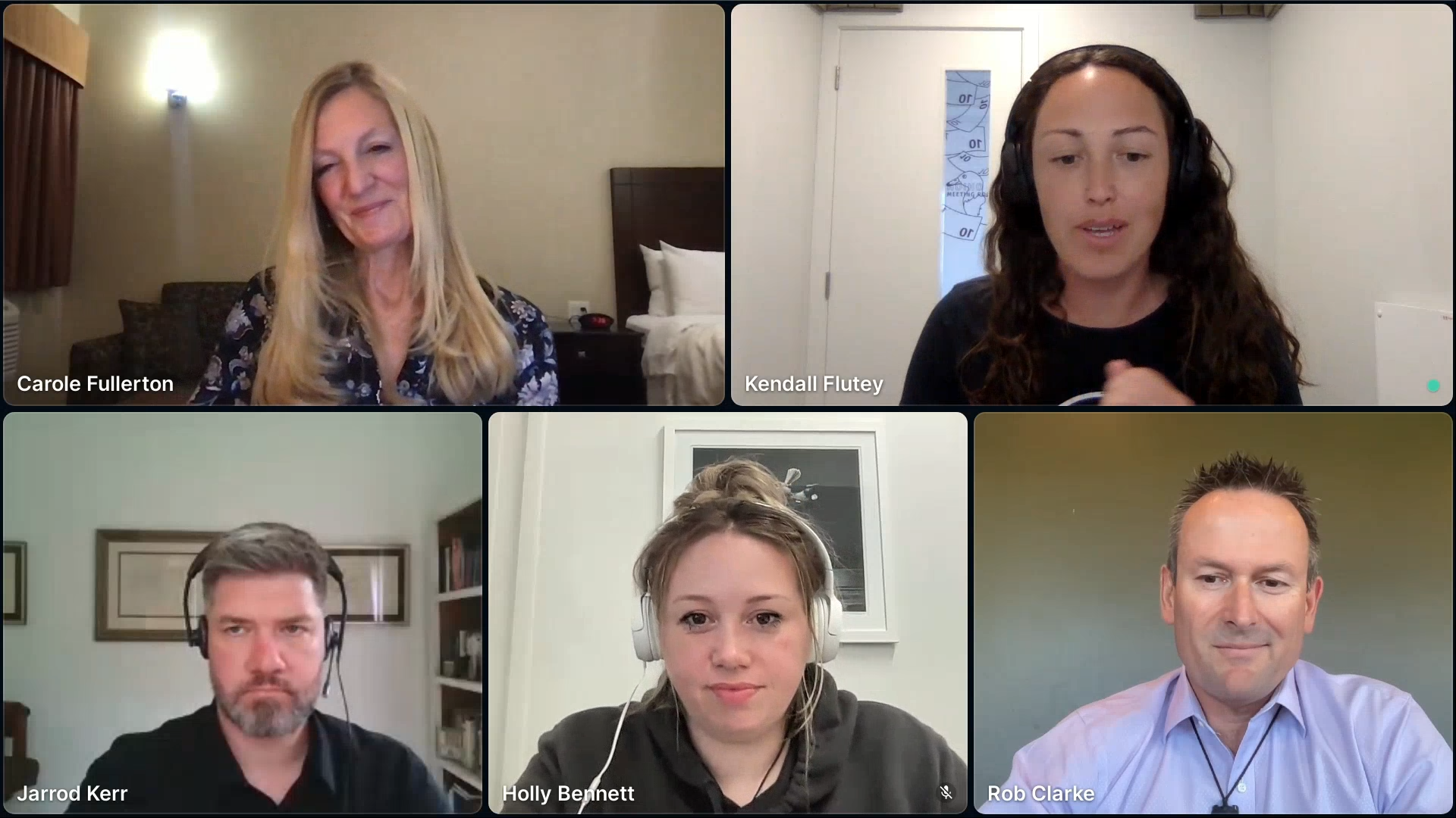 image of the four webinar panellists and kendall flutey the host and co founder of banqer