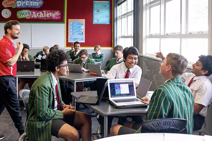 students from westlake boys on their computers using banqer